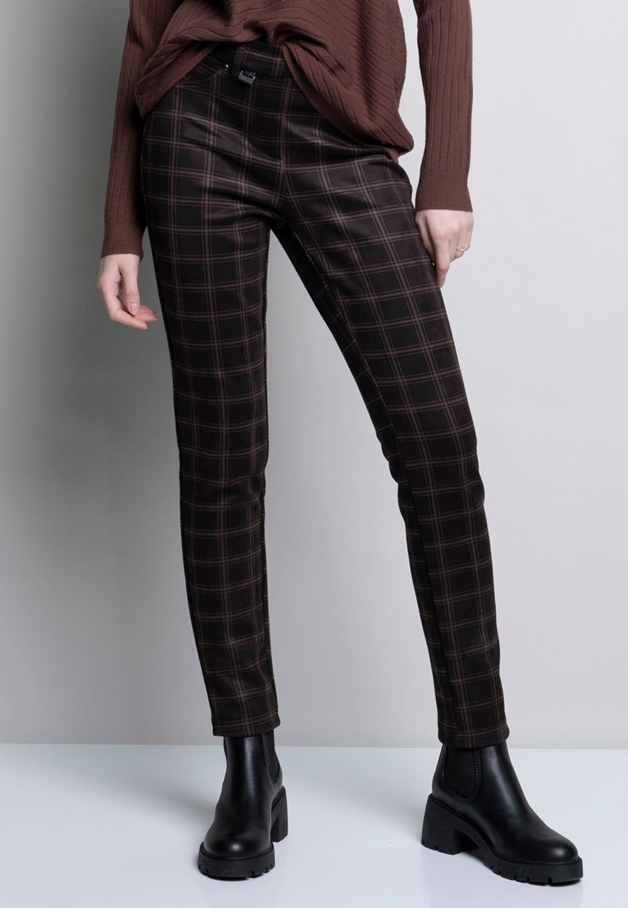 PICADILLY Pantalon à carreaux brun et caramel