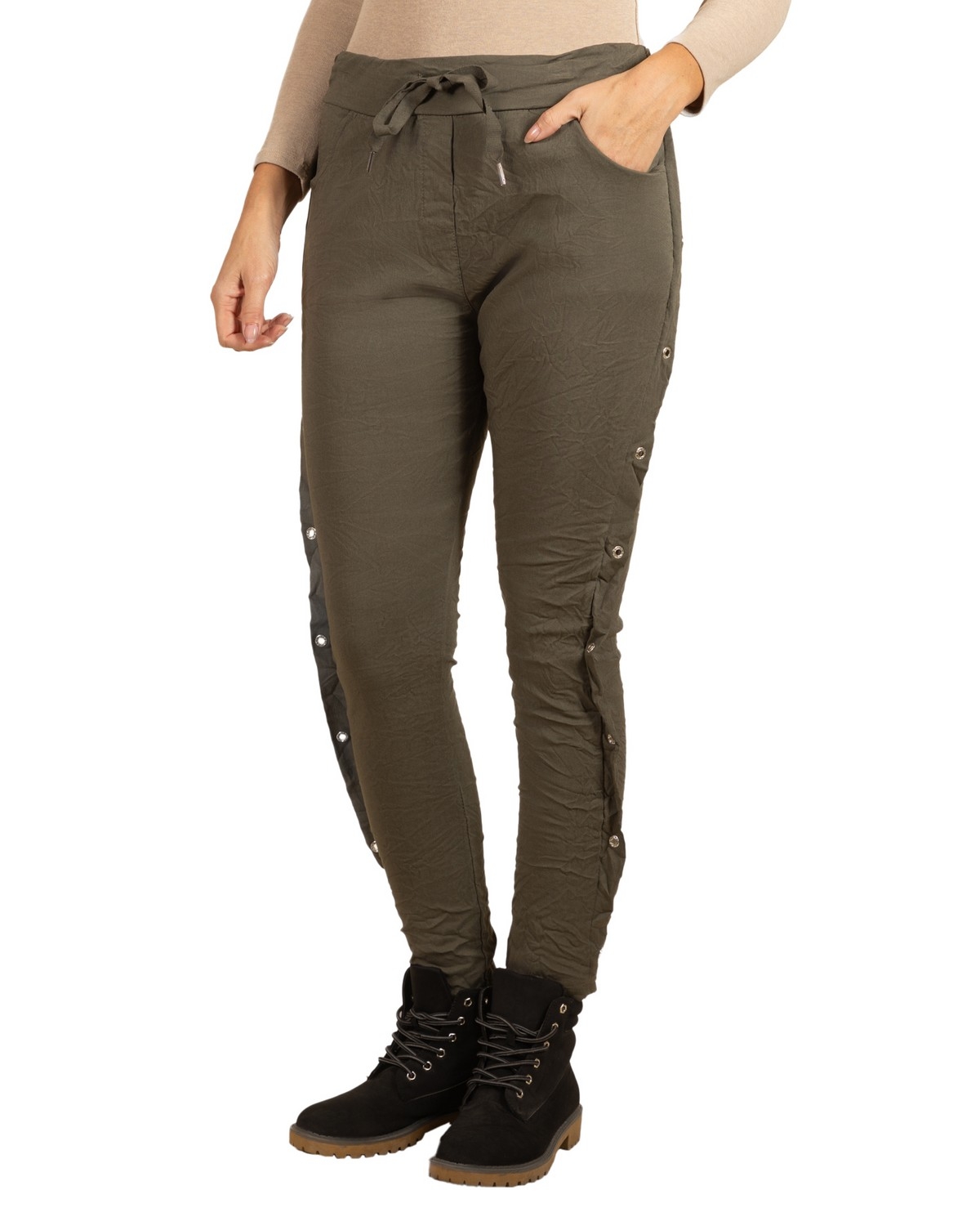 ANGELA MARA Pantalon pull-on avec oeillets argent