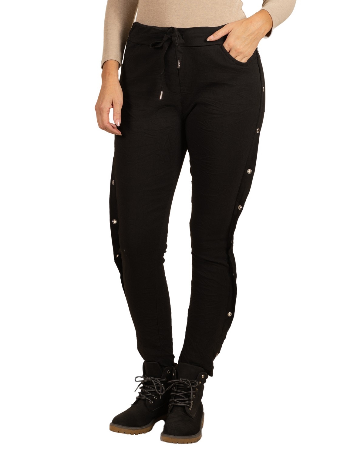 ANGELA MARA Pantalon pull-on avec oeillets argent