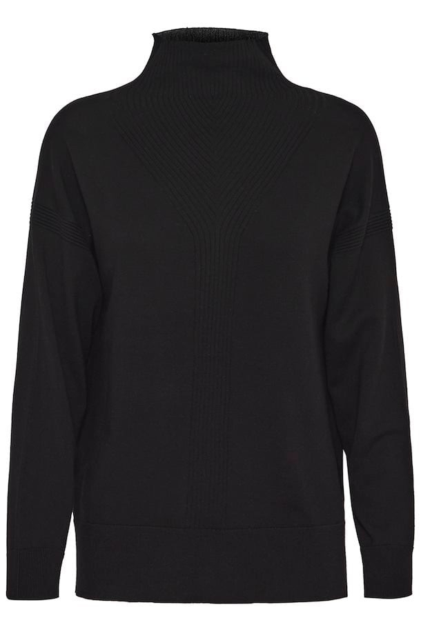 TRICOT COL MONTANT MOTIF COTELÉ EN V DEVANT C-NOIR