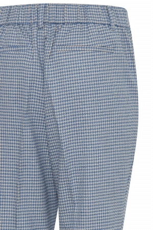 FRANSA PANTALON PULL ON PIED DE POULE C- BLEU ET CRÈME