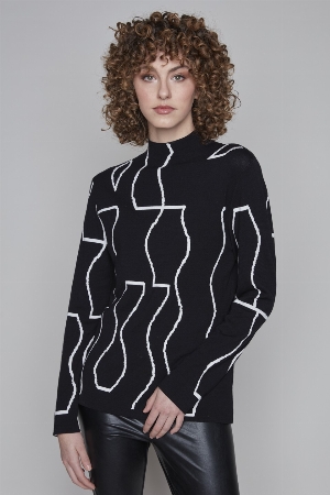 CARRÉ NOIR Pull à motifs et col cheminée