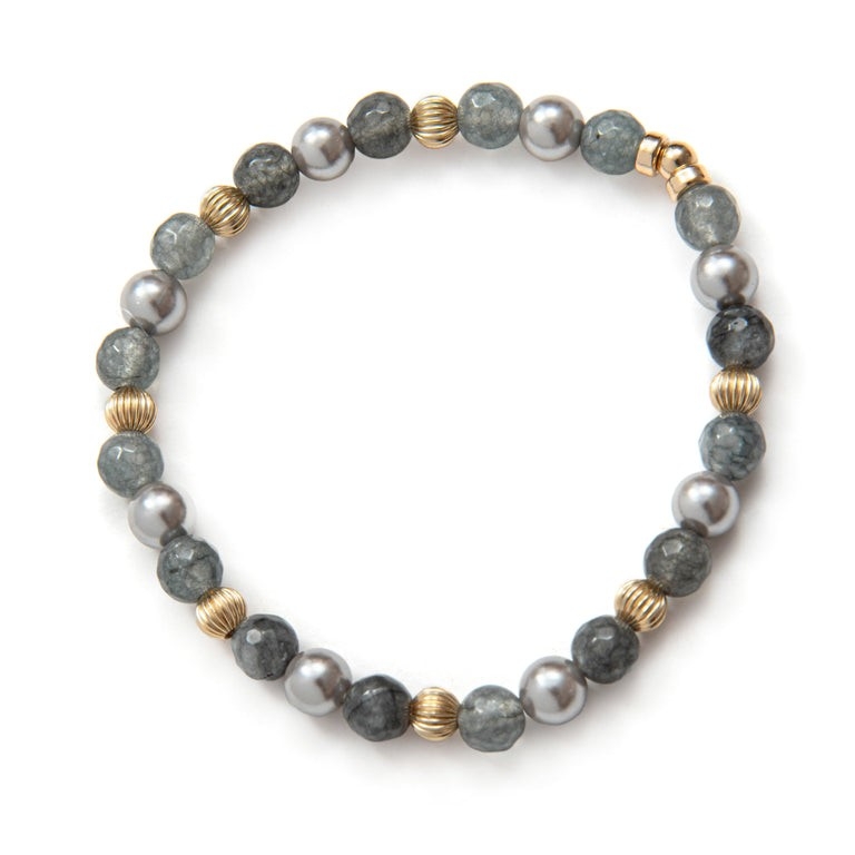 BEBLUE BRACELET BE ALLURING-HAPPY IN GREY OR, PERLES ET QUARTZ GRIS