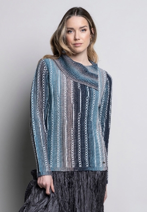 PICADILLY Pull de tricot à col ouvert bleu multi