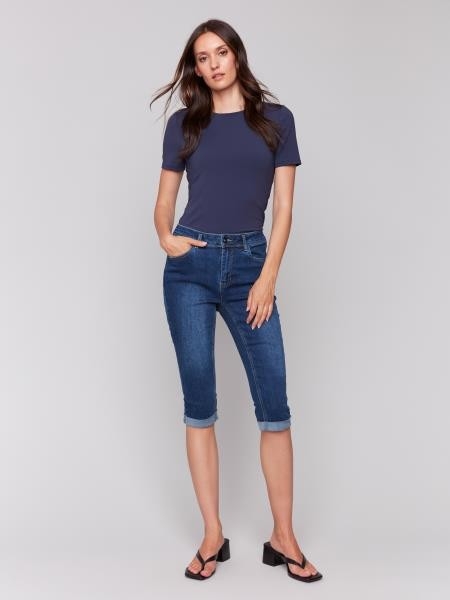 CHARLIE B Capri de jeans extensible C-Indigo