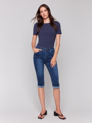 CHARLIE B Capri de jeans extensible C-Indigo