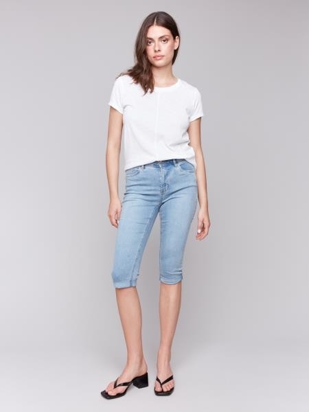 CHARLIE B Capri de jeans extensible C- Bleu pâle Taille 2