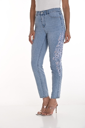 FRANK LYMAN Jeans à jambes droites ornées de broderie anglaise C-Bleu pâle