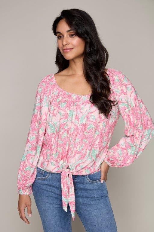 CARRÉ NOIR Blouse paysanne avec noeud devant C- Rose