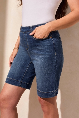 TRIBAL Bermudas pull-on à jambes larges C-Bleu foncé