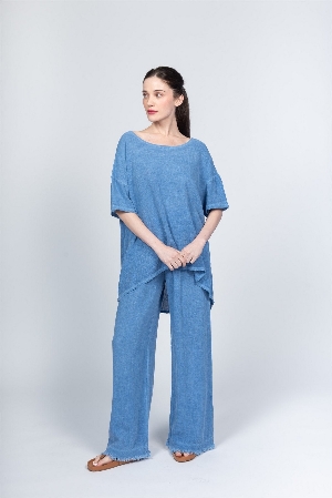 PAOLO TRICOT Pantalon large coupe droite C-Bleu