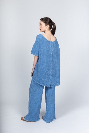 PAOLO TRICOT Pantalon large coupe droite C-Bleu