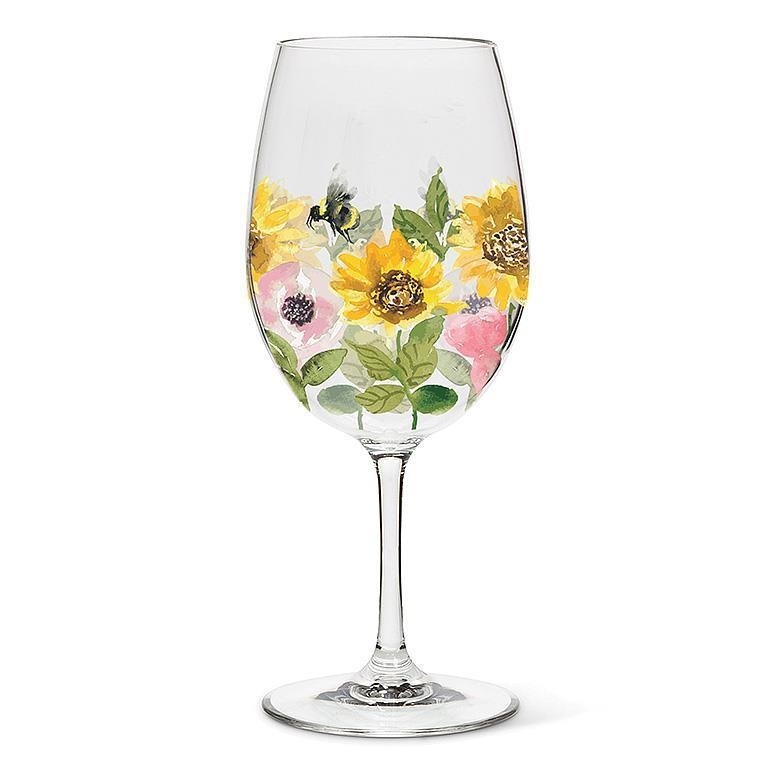 ABBOTT Verre à vin sur pied Thème: Tournesols et Abeilles