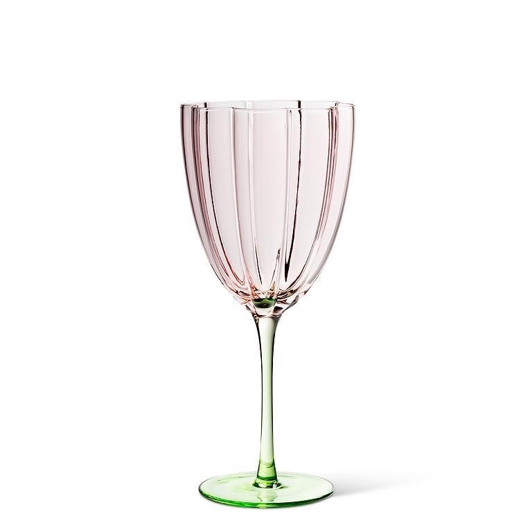 ABBOTT Verre à vin sur pied en forme de fleur C- Rose et vert