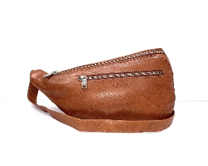 NAPPA Sac à bandoulière style 'Banane' en cuir véritable C-Brandy