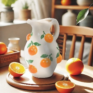 ABBOTT Pichet de porcelaine avec oranges en relief C-Ivoire