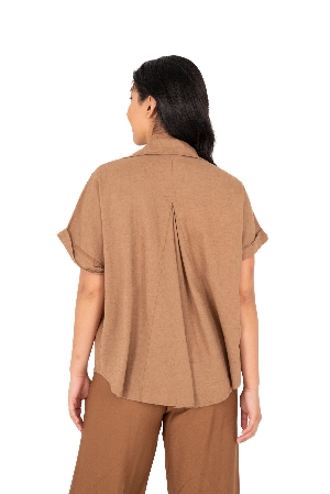 M ITALY Blouse à col chemisier et manches courtes C-Noisette