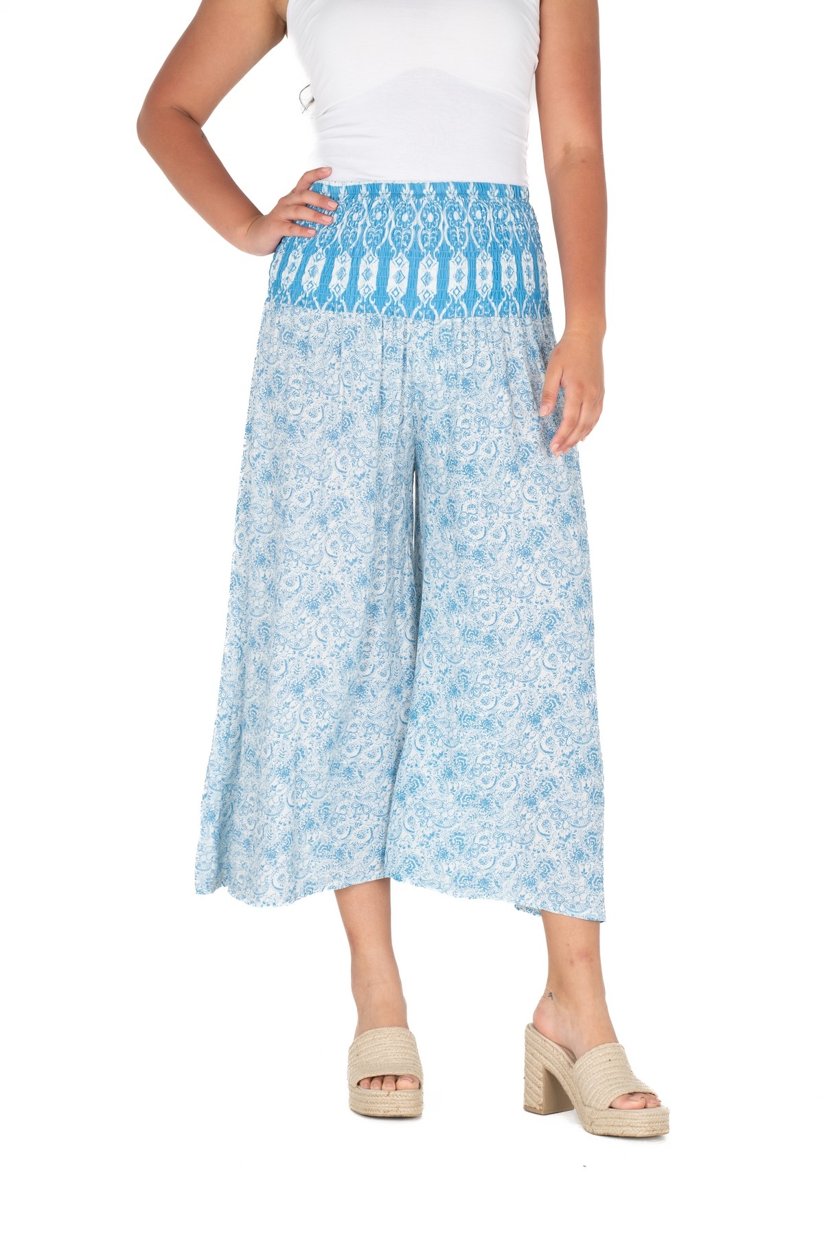 M ITALY Gaucho pull on à jambes larges imprimé floral C- Bleu