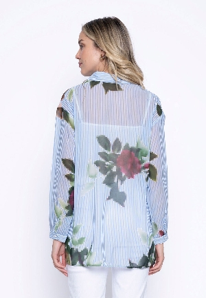 PICADILLY Chemisier rayé à motif floral C-Bleu Taille M