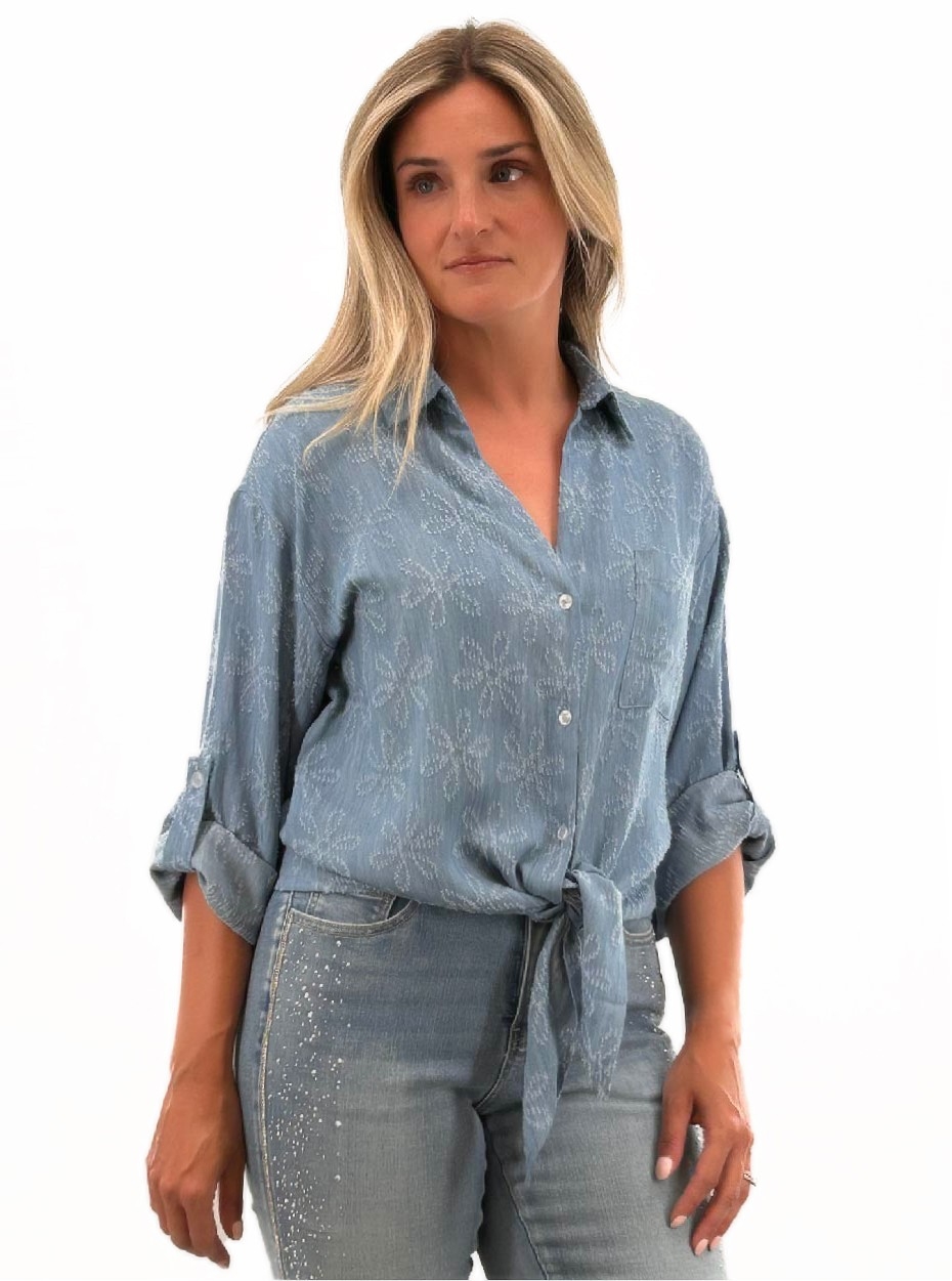 ORLY Blouse à motif de fleur dans le tissuC-Bleu denim Taille XL