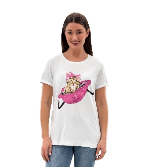 ORLY T-Shirt avec imprimé 'Chat dans un sac-banane'  C-Blanc