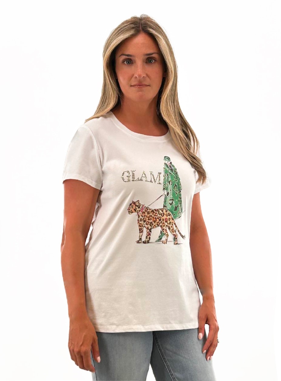 ORLY T-Shirt avec imprimé ' Femme et Panthère' C-Blanc