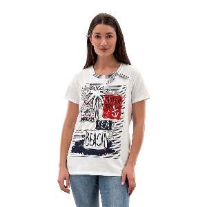 ORLY T-Shirt avec imprimé style bord de mer C- Blanc