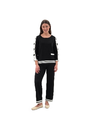 ORLY Pantalon pull on avec bandes sur les côtés C-Noir Taille L