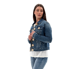 ORLY Veste de jeans à boutons décoratifs C-Bleu