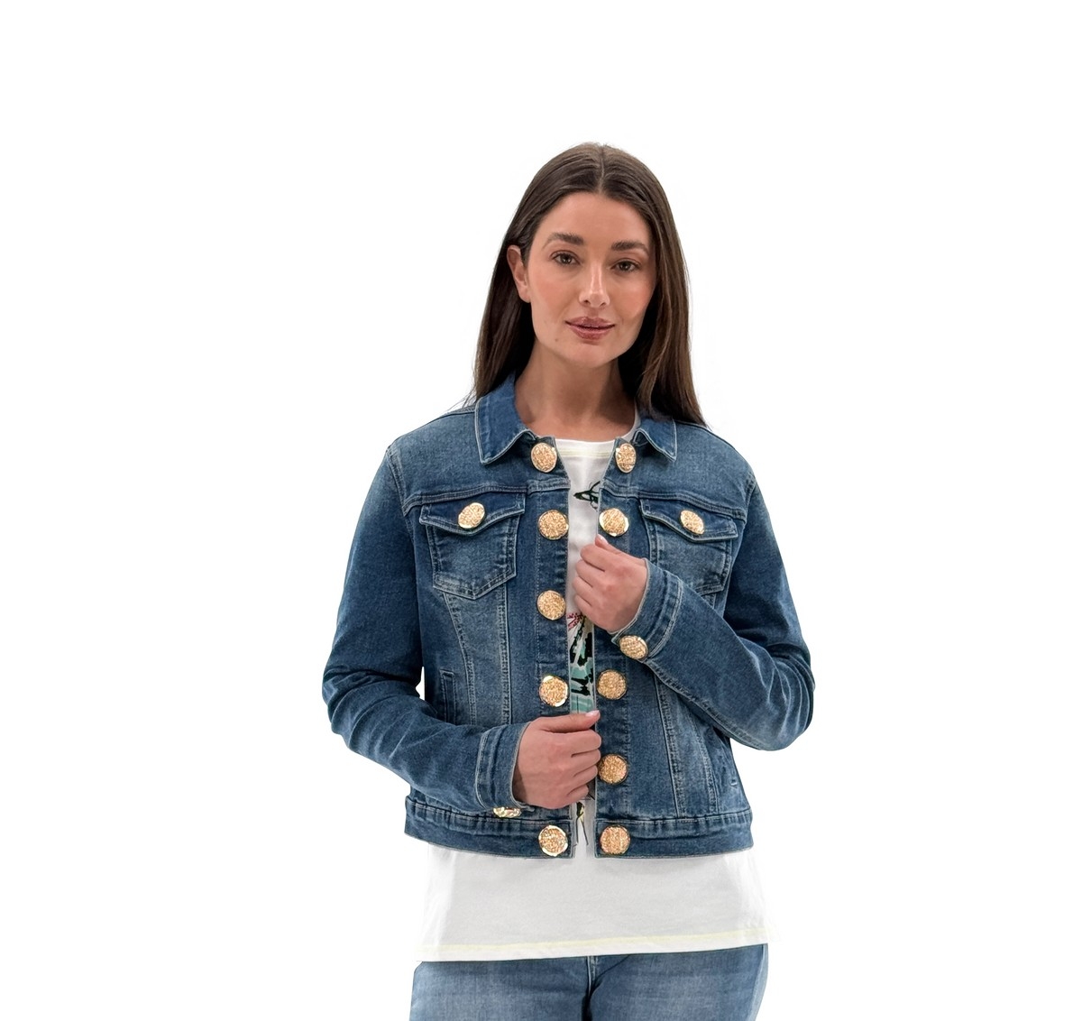 ORLY Veste de jeans à boutons décoratifs C-Bleu Taille M