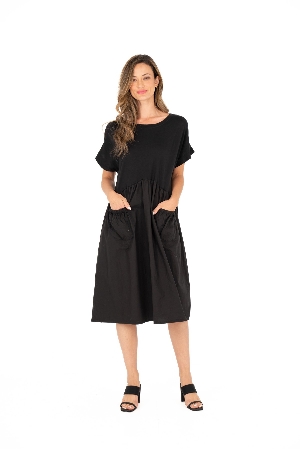M ITALY Robe à 2 textures de tissu C-Noir Taille XL